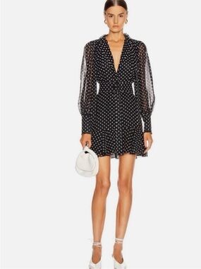 Alexis Black Polka Dot Long Sleeve Mini Dress